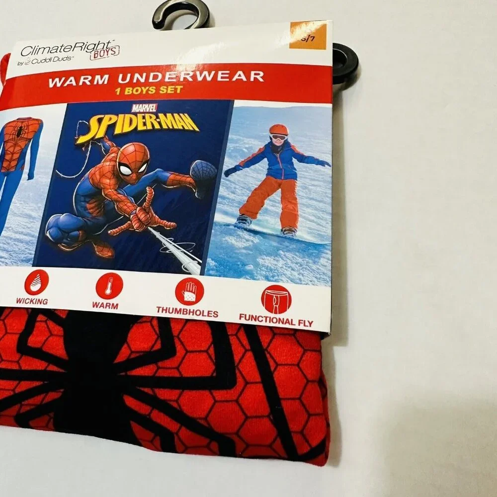 Boys Large 10 12 Warm Underwear/ PJs Spiderman Long Sleeve Crew & Pant W/ Fly - Picture 2 of 11